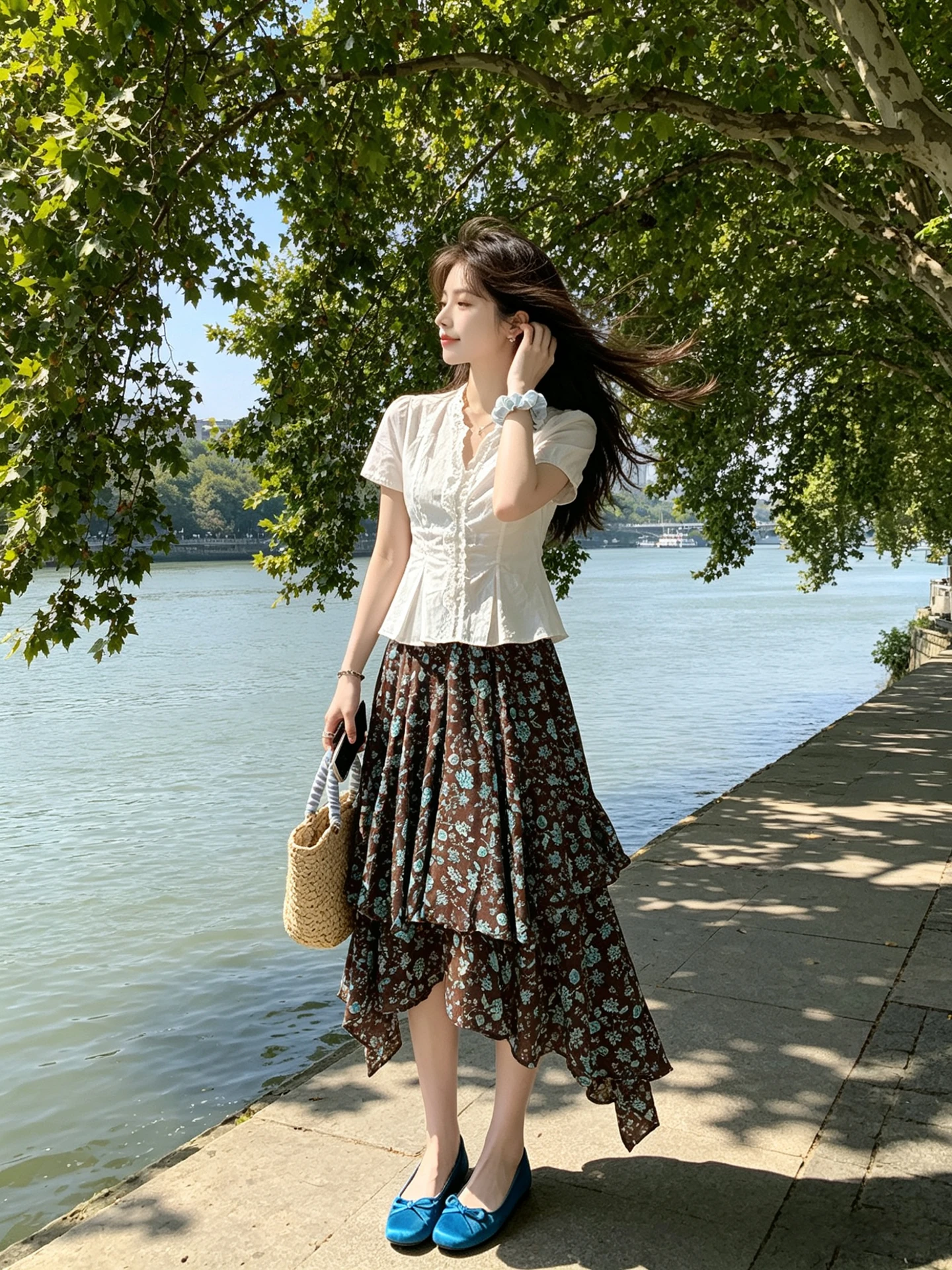 

Floral Print Asymmetrical High Waist Half Body Skirt Women's plus Size Slimming Multi-layered Midi Skirt Versatile Skirt