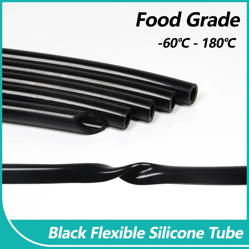 1/3/5/8/10m Food Grade Black Silicone Rubber Hose 2 3 4 5 6 8 10 12 14 15 16 18 20 24 31 38mm OD Flexible Nontoxic Silicone Tube