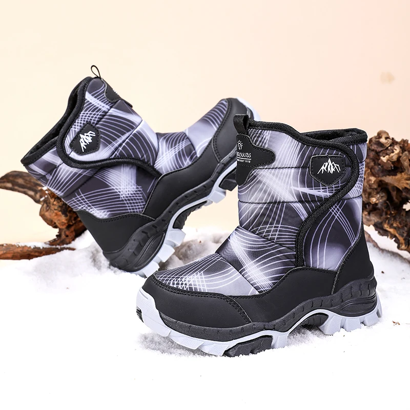 Children's Winter Plush Snow Boots Outdoor Cold Resistant Warm High Top Boots Boys Girls Anti Slip and Wear Resistant Sneakers