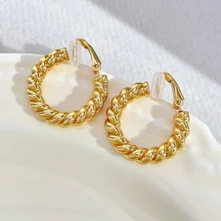 Trendy Twisted Small Hoop Clip Earrings for Women Fashion Thick Chunky Metal Circle Non Pierced Huggie Ear Buckle Jewelry Gift