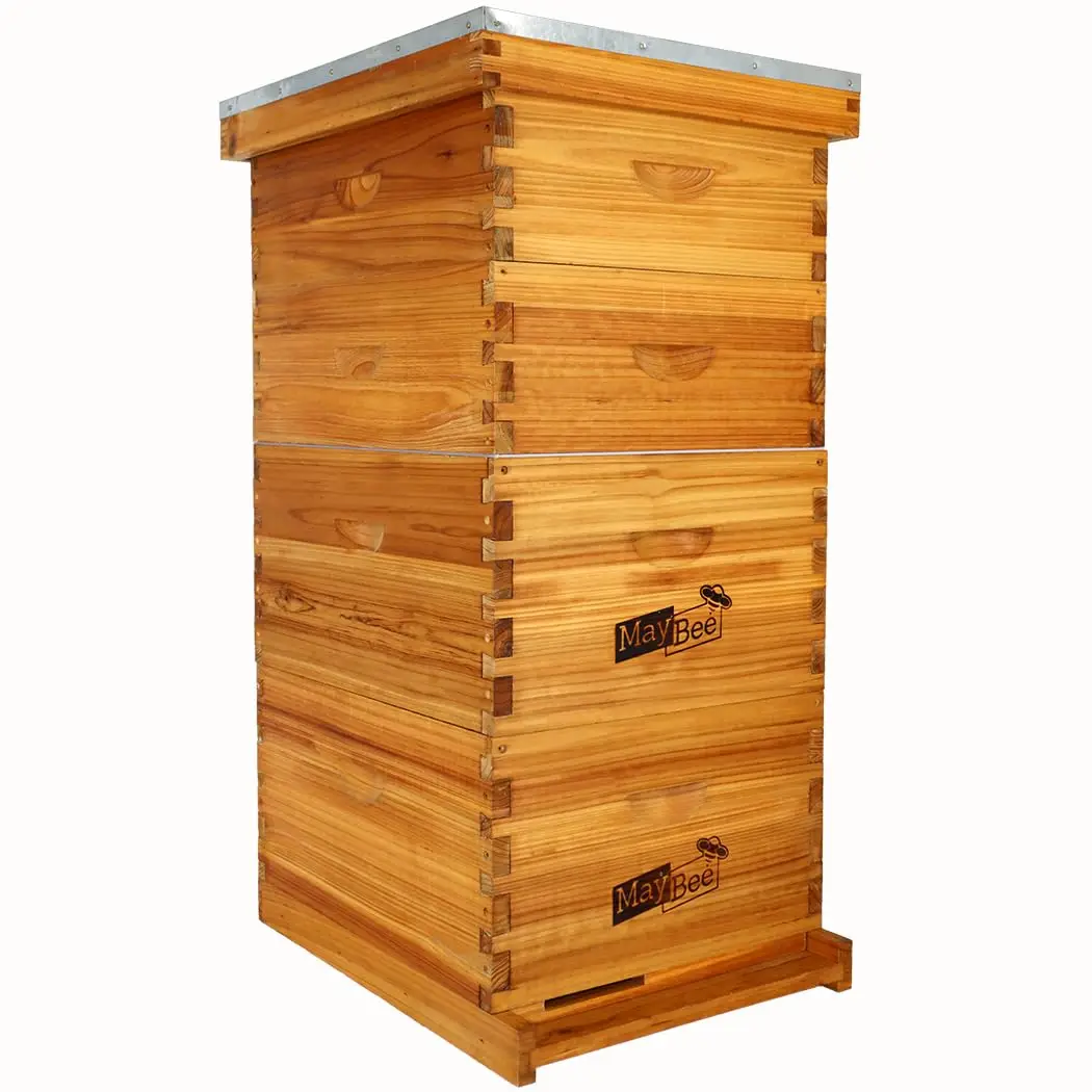 8-Frame Langstroth Beehive Dipped in Beeswax, Complete Bee Hives and Supplies Starter Kit Includes 2 Deep Hive Bee Box