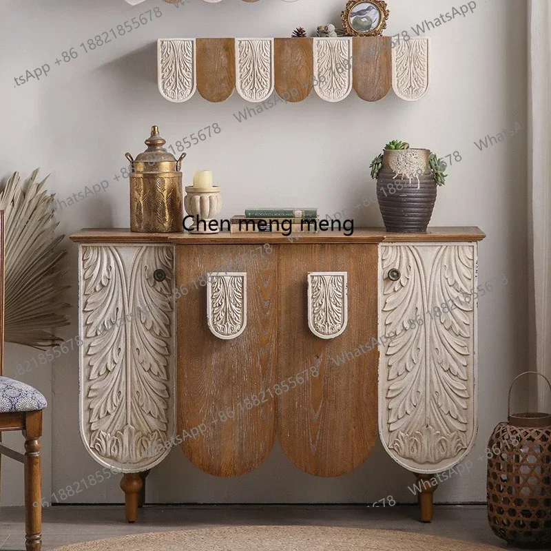 A114X Solid wood relief home decoration entrance cabinet, retro personalized dining side cabinet, old storage complete set of ca
