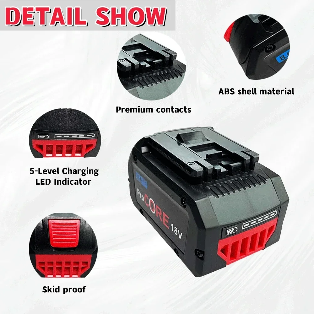 Bateria de substituição ProCore para Bosch, Ferramentas sem fio do sistema profissional, BAT609, BAT618, GBA18V80, 21700 Cell, 18V, 8.0Ah