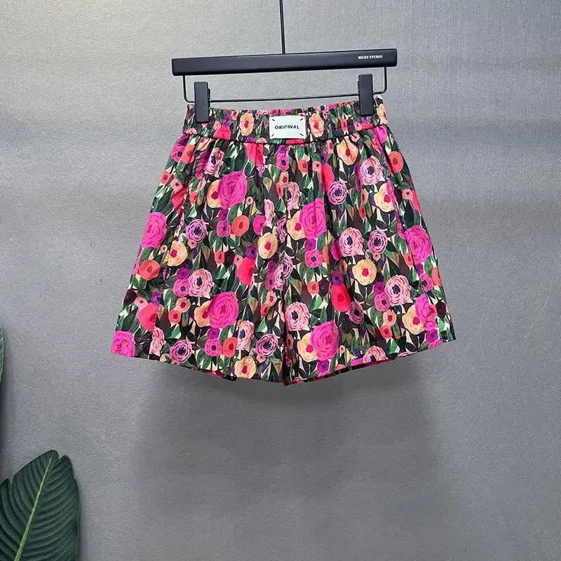 Oversized Shorts Women Elastic Waist Vintage Summer Wide Leg Pants 2026 New Bottoms Fashion Leopard Pantalones Cortos De Mujer