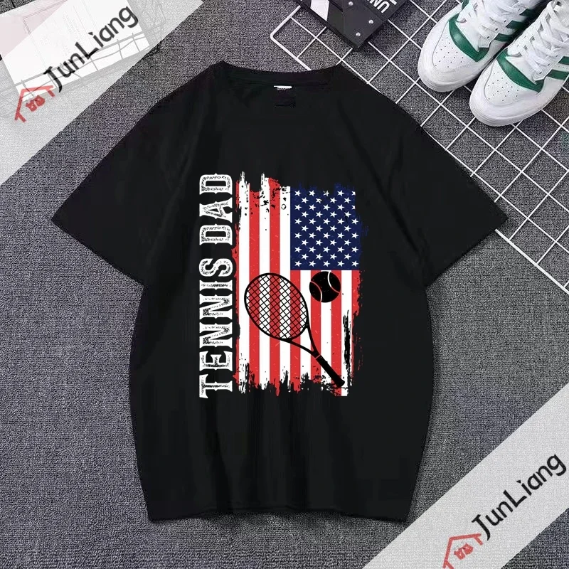 Dad Lover American Flag Funny Professional Tennis Player Funny Retro Tennis T-shirt Funny Player Father's Day Tennis T-shirt