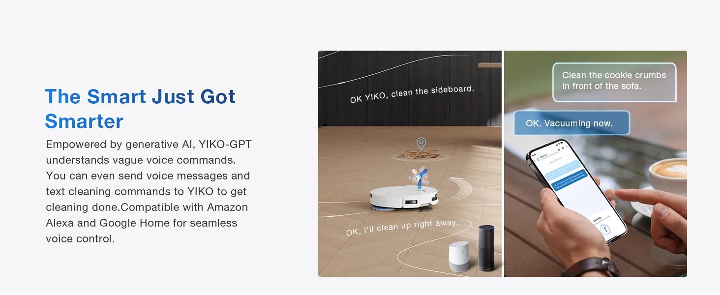 ECOVACS DEEBOT T50 PRO OMNI Robot Vacuum Cleaner Extend Side Brush and Mop 15,000Pa 75℃ Hot Water Mop Washing AIVI 3D 3.0, White