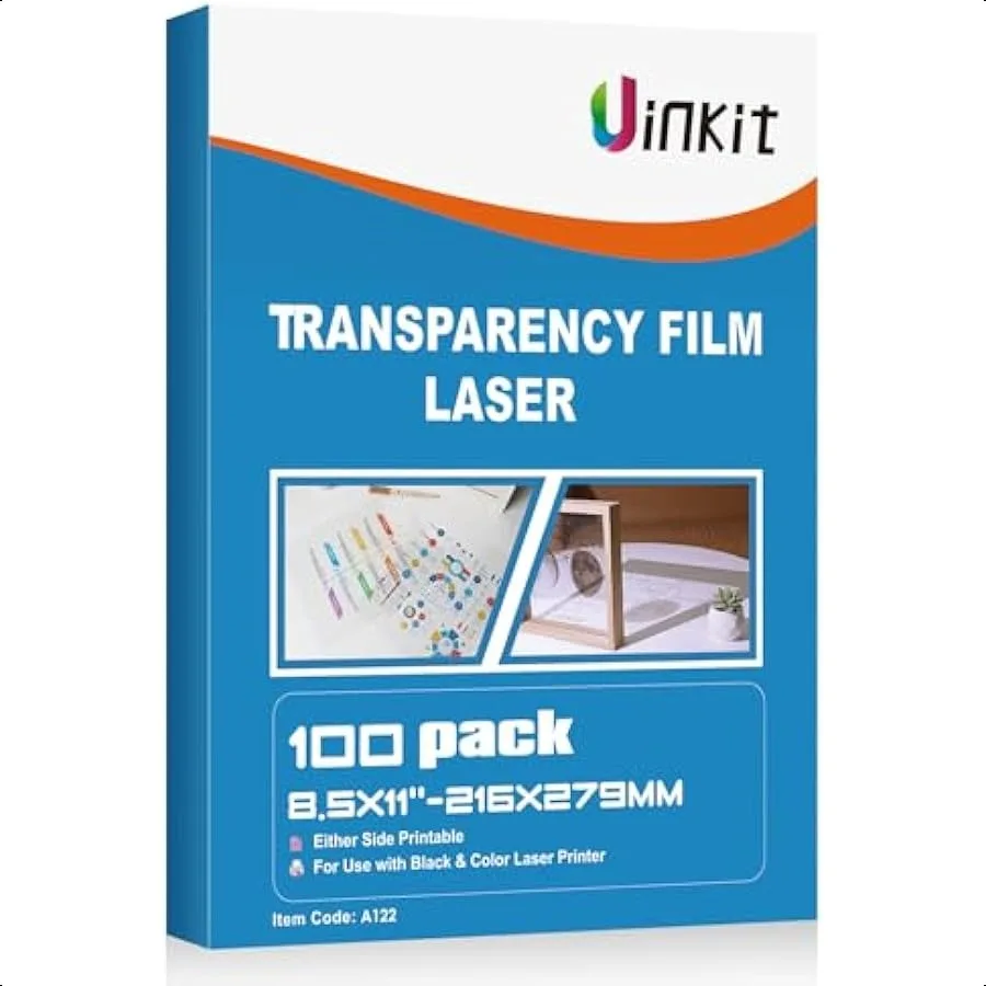 

100 Sheets Laser Transparency Film 8.5x11 Color Transparent Paper OHP Clear Overhead Projector Film 8.5x11" for Laser Jet Print