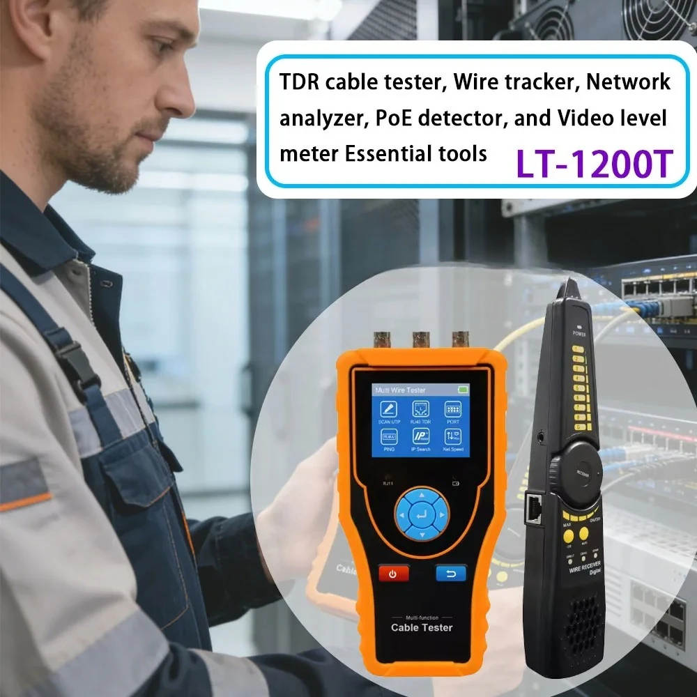 LT-1200T 2.4 Inch Network Cable Tester RJ45 RJ11 BNC Cable Digital Wire Tracer Tracker with Port Flicker Ping Test
