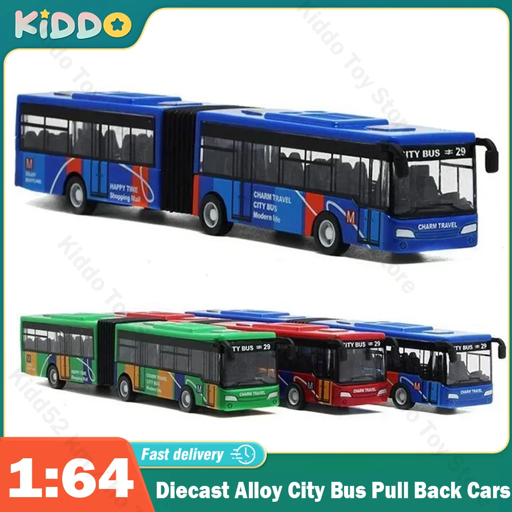 

1/64 Diecast Alloy City Bus Pull Back Cars Kids Toy Car Inertia Vehicle Model Toy Double Section Educational Toys for Kids Gift