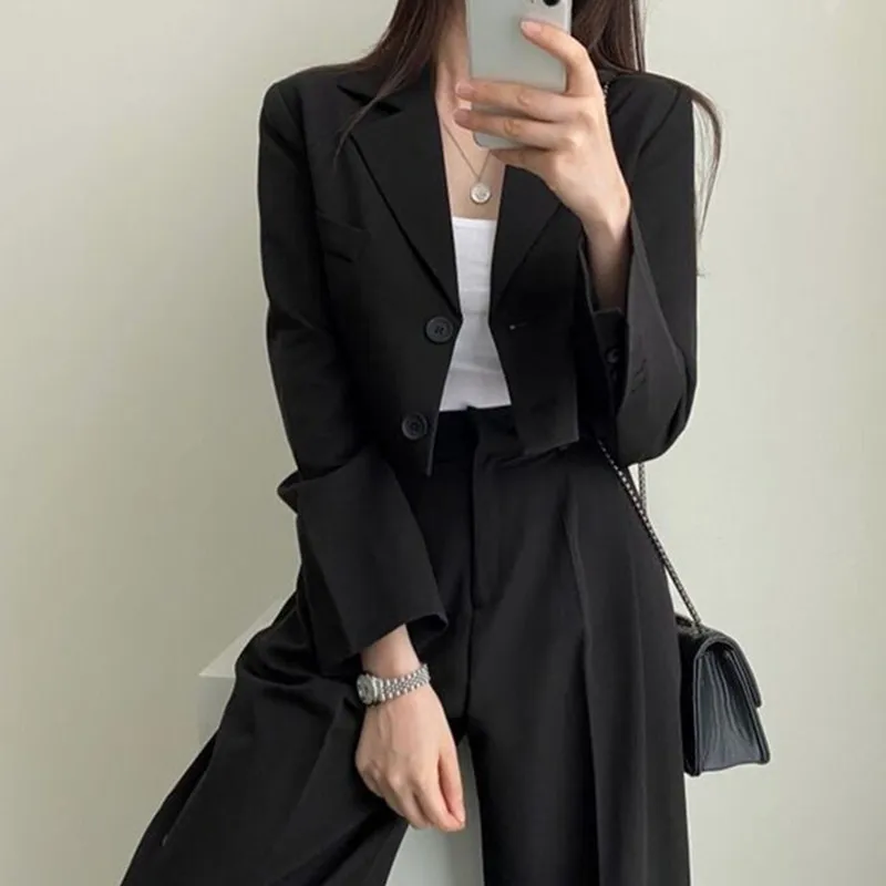 Autumn Fashion Pant Suits Women Korean Trend Commuting Loose Short Section Long-sleeved Suit Jacket Top Pants 2pcs Matching Set