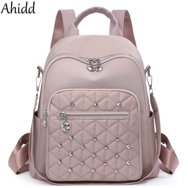 

Fashion Rivet Backpack for Women Water-Resistant Nylon Daypack Large Capacity School Bag Student Bookbag Ladies Travel Rucksack