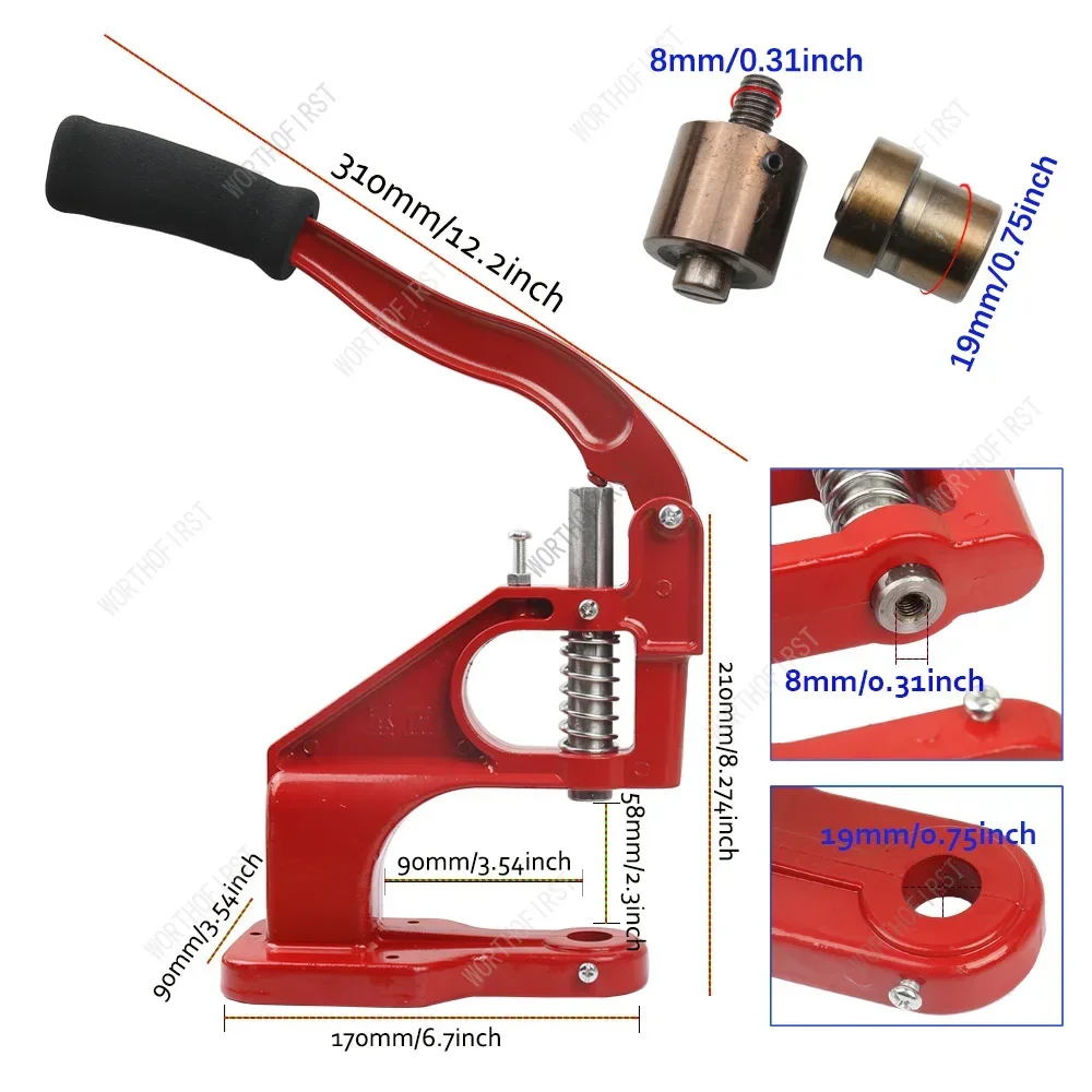 Stainless Steel Eyelets Grommet with Multifunctional Hand Press Tool Kit Round Rings Punch for LeatherCrafts Paper Thin Plastic