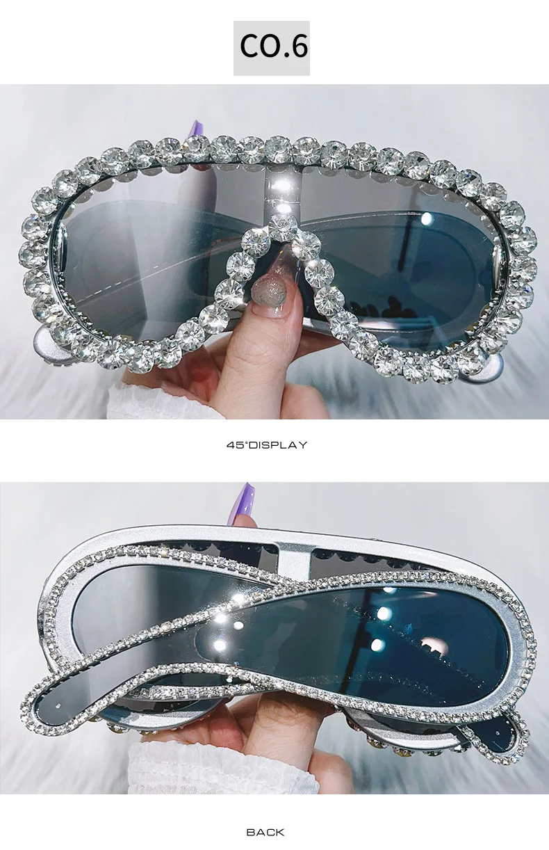Glänzende Diamanten Y2K Sonnenbrille Frauen Luxus Übergroße Einteilige Sonnenbrille Goggle Weibliche Trends Strass Shades Brillen UV400 – Detail 11