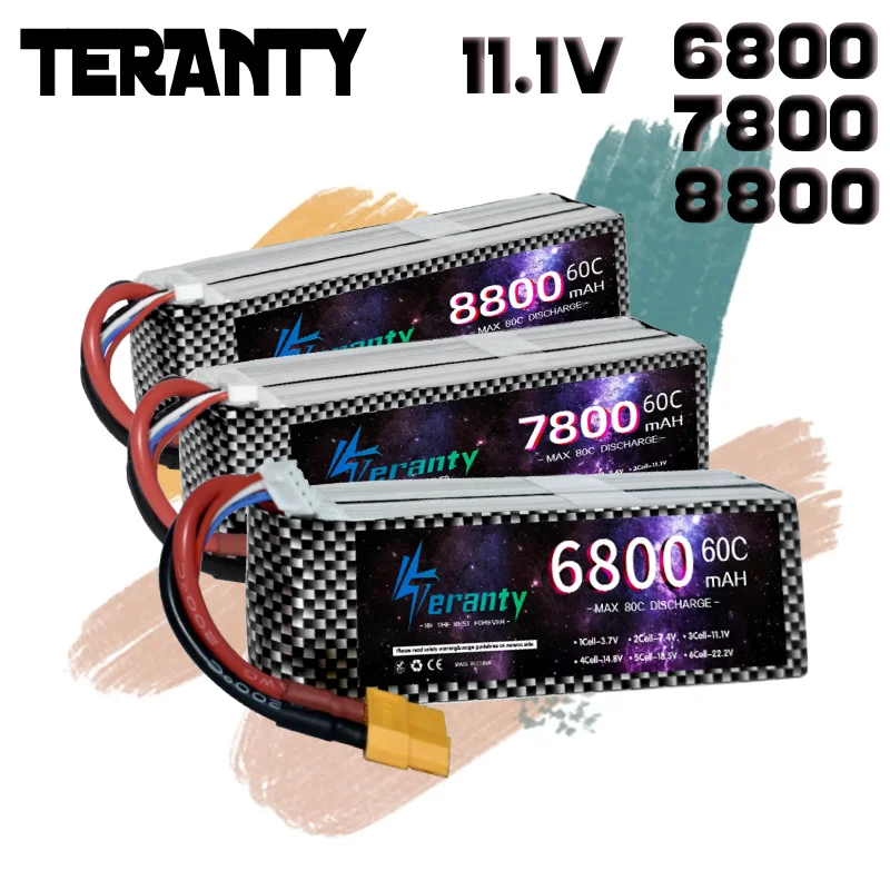 

Аккумулятор LiPo TERANTY 3S 6800мАч 7800мАч 8800мАч 11.1В 60C в жестком корпусе с разъемом XT60 для радиоуправляемых машин, вертолетов, самолетов, дронов