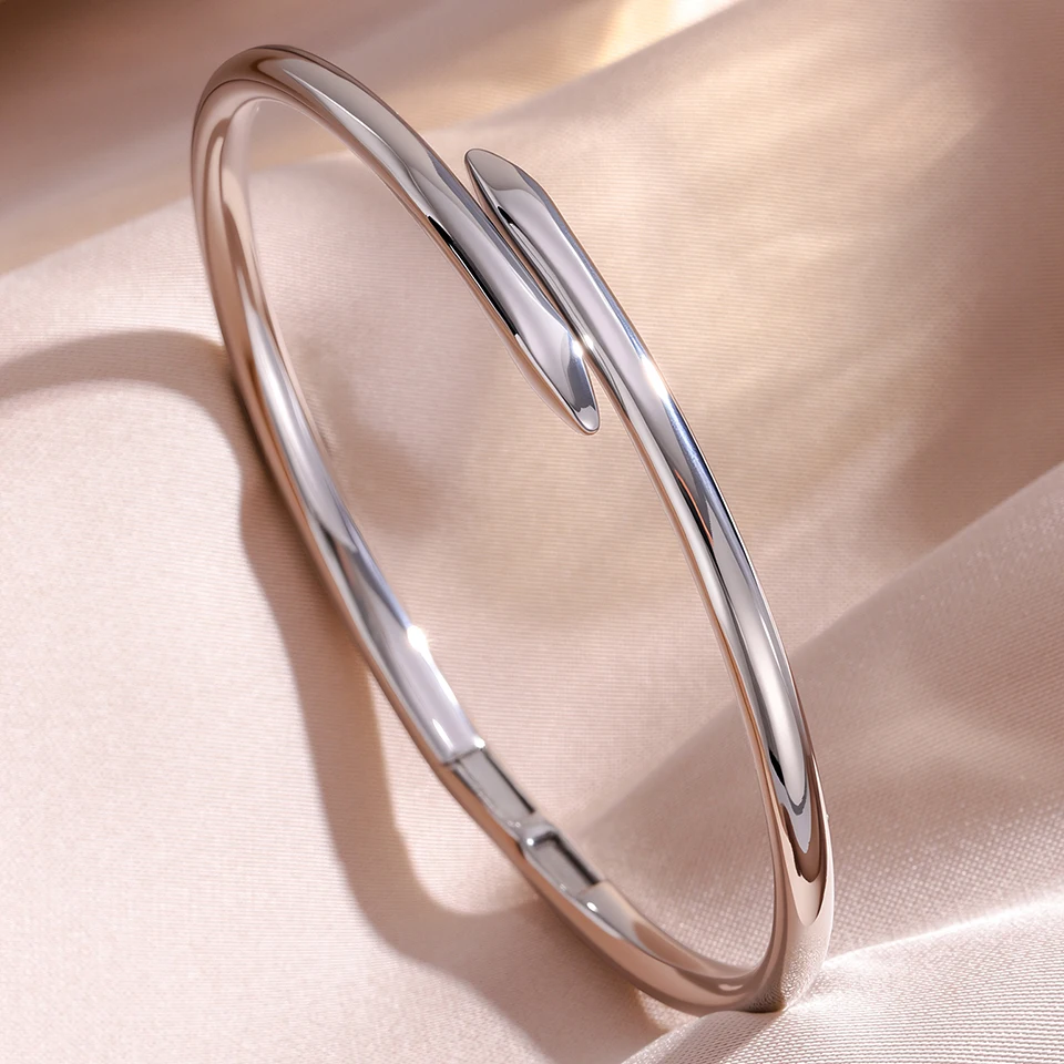Yupsk Simple Stainless Steel Double Nail Headed Conical Bracelet for Women Men New Trendy Daily Jewelry Accessories