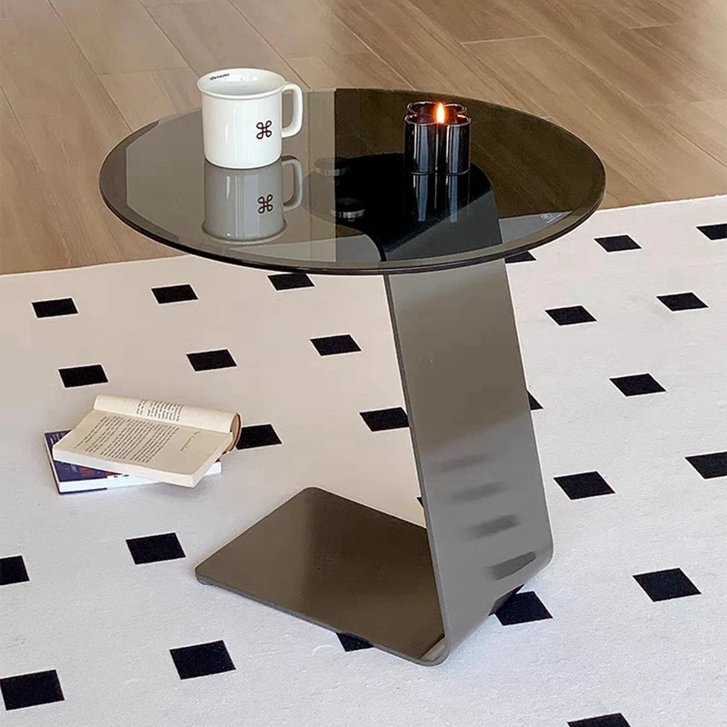 Little Coffee Table Carbon Steel Base Armoured Glass Top Round Shape Beautiful Living Room Furniture Sofa Side Tea Table