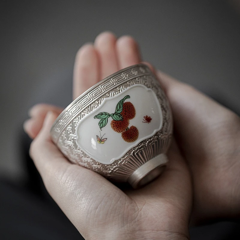 كوب رئيسي من الفضة الإسترليني عيار 999، كوب شاي منزلي من السيراميك، طقم شاي الكونغ فو، كوب واحد