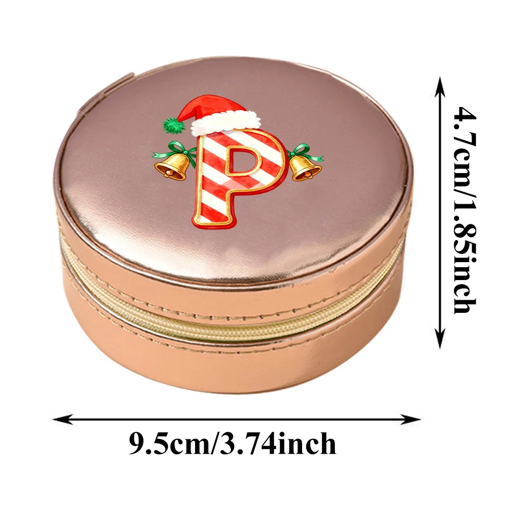 Large Capacity Dustproof Jewelry Box PU Jewelry Storage Box Circular Storage Bag Christmas Gifts Jingle Bells Pattern