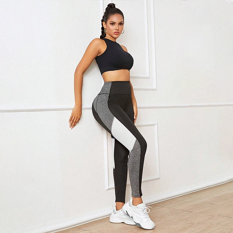 Colorblocked High Waist Yoga Pants with Pockets Leggings for Women Tummy Control Workout Leggings for Women