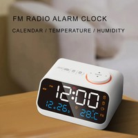 Alarm Clock with FM Radio Temperature/Humidity Display Screen, LED Digital Timer USB Charging Snooze Function Bedroom Clock
