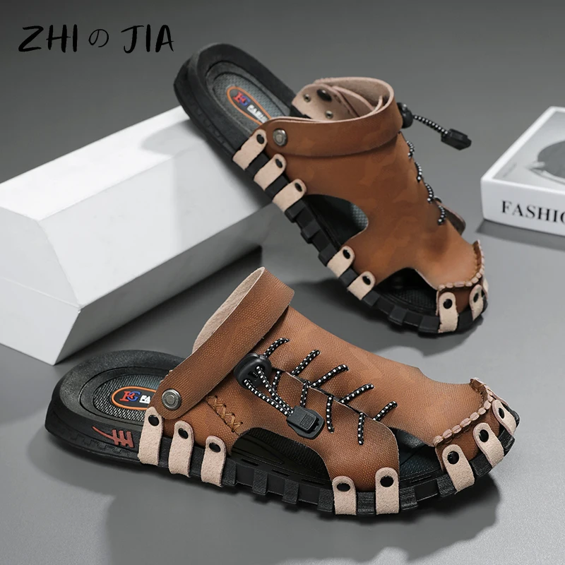 Summer Beach Shoes Fashion Slippers Large Handmade Men's Shoes Outdoor Breathable Sandals Driving Flat Shoes 39-46