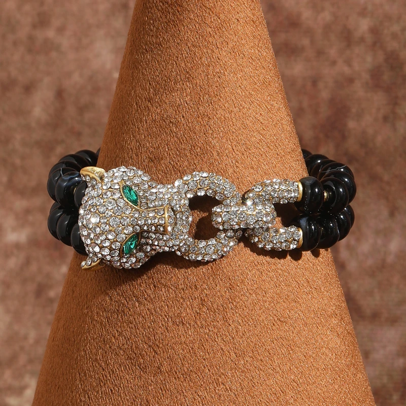 

Vintage Black Agate Leopard Head Belt Buckle Bracelet For Woman Gold Color Jewelry Charm Gift Designer Brands Trending 2026