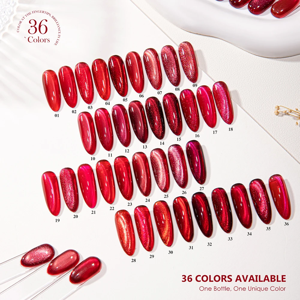 Vendeeni 36 Colors/Set Ruby Crystal Cat Eye Gel Nail Polish Christmas Cherry Red Magnetic UV Cat Eye Gel Varnish With Display