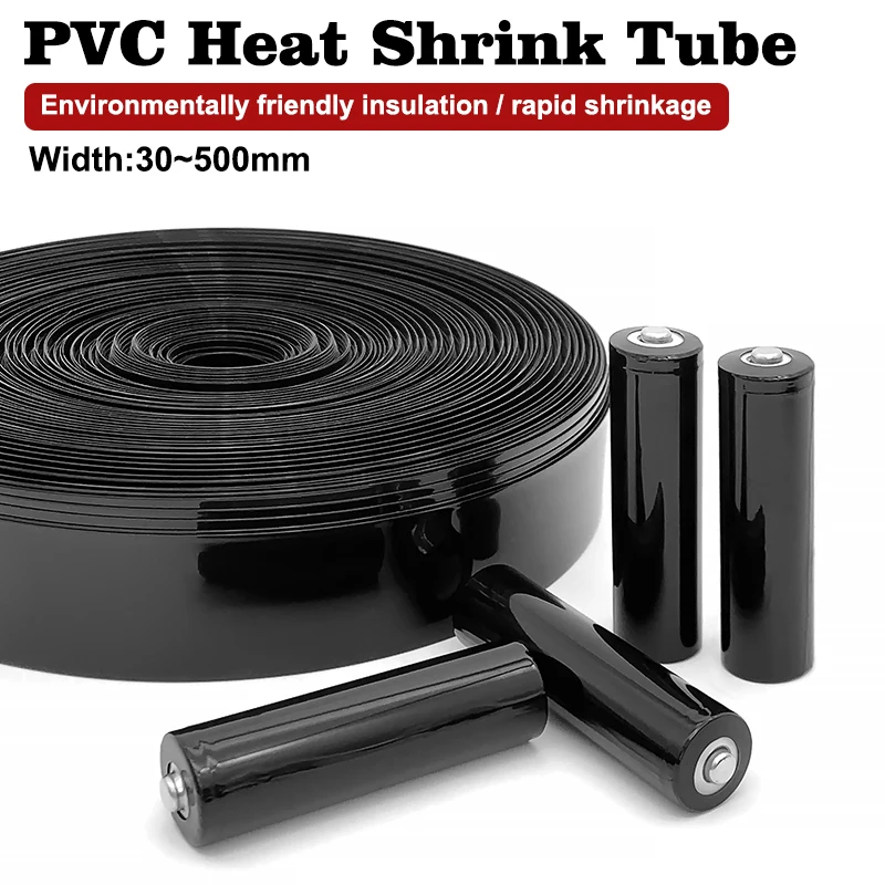 1/2/3/4/5/10M 18650 Battery PVC Heat Shrink Tube Pack 30mm~ 500mm Insulated Film Wrap Lithium Case Protection Cable Sleeve Black