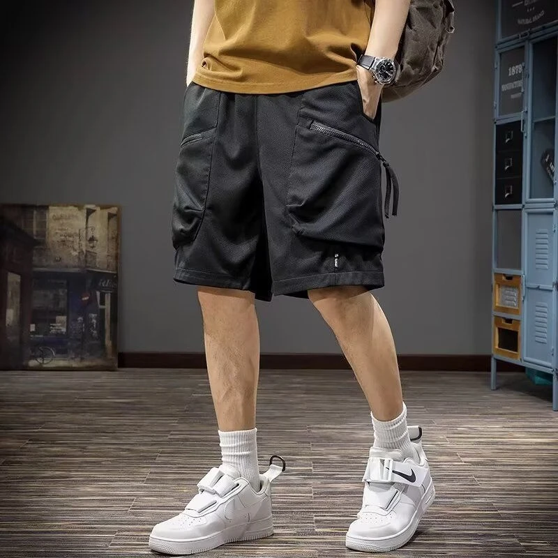 

Men's Summer Casual American Retro Workwear Shorts with Zipper and Multiple Pockets Mid-Length Straight Cut