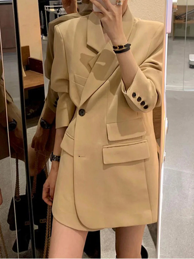 BZVW Office Lady Mid Length Blazer For Women Notched Long Sleeves Single Breasted Solid Color Coat 2024 Autumn New 25A8688