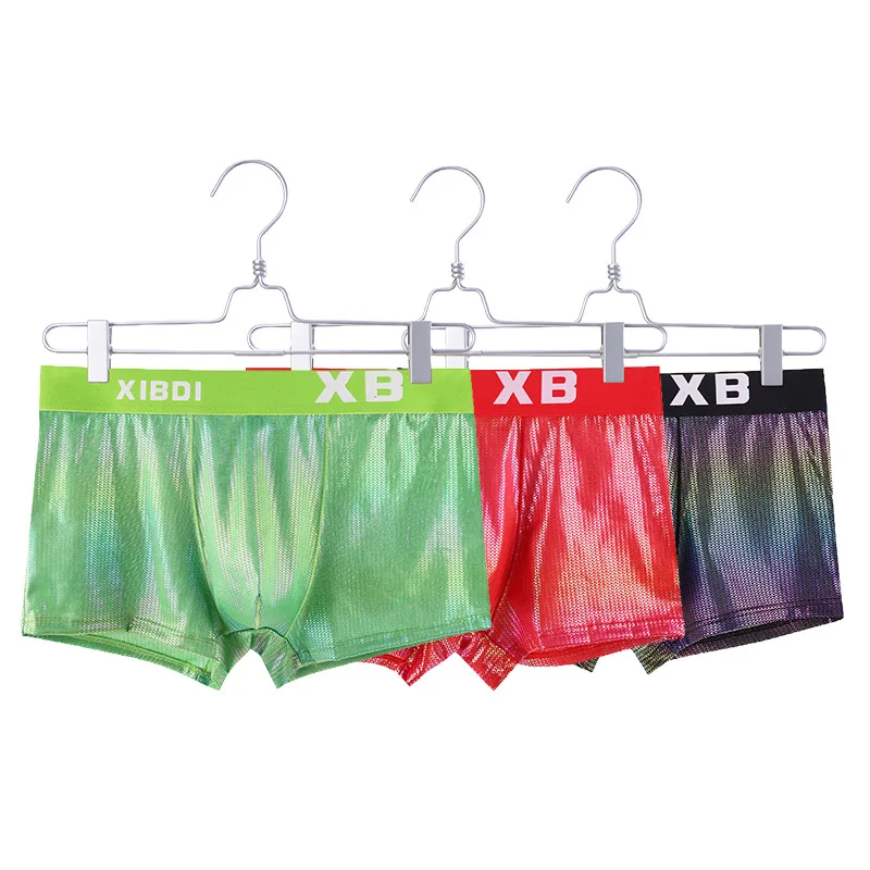 

Leather Boxers for Men Sexy Glitter Man Underwear Breathable Male Lingerie Plus Size Briefs Convex Pouch Underpants Soft Panties