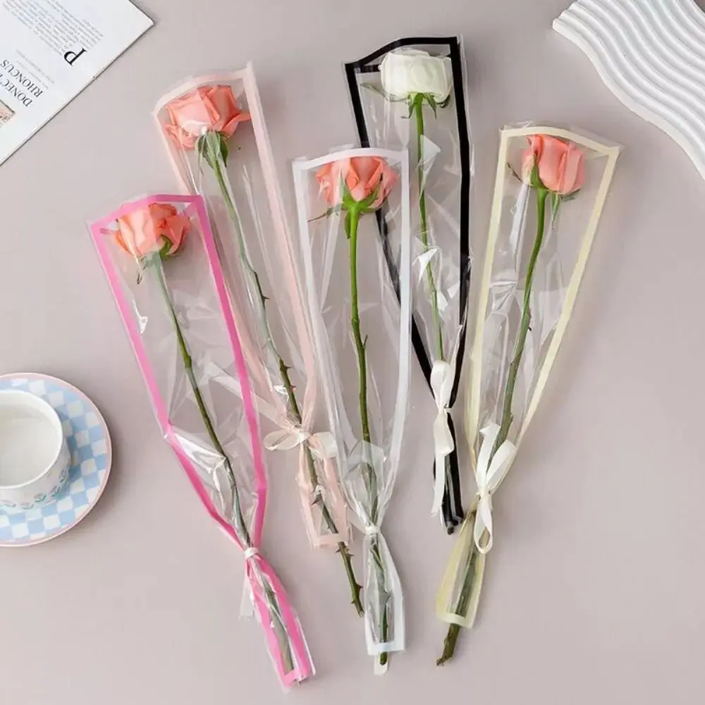 50pcs יחיד רוז שרוולים פרח עטיפה זר שקית זר פרחים אריזה שקיות צלופן פרחים ליום ולנטיין