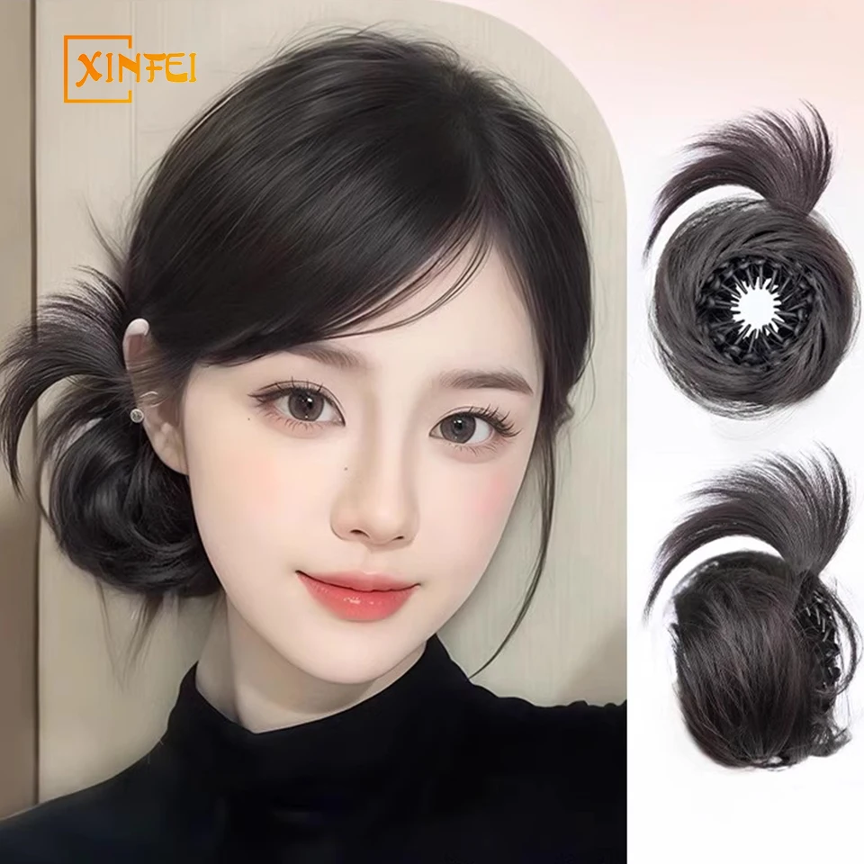 

XINFEI Synthetic Ball Head Wig Female Flower Bud Telescopic Clip Artifact Natural Fluffy Hair Volume Wig Headband