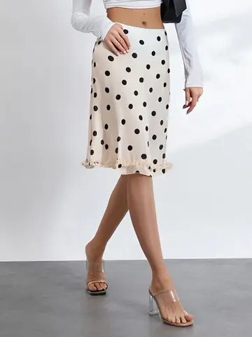 महिलाओं की मिडी स्कर्ट पारदर्शी लो राइज़ रफ़ल्ड हेम डॉट पैटर्न सफ़ेद और काले रंग की पारदर्शी स्कर्ट 8 best sales पारदर्शी स्कर्ट - №7