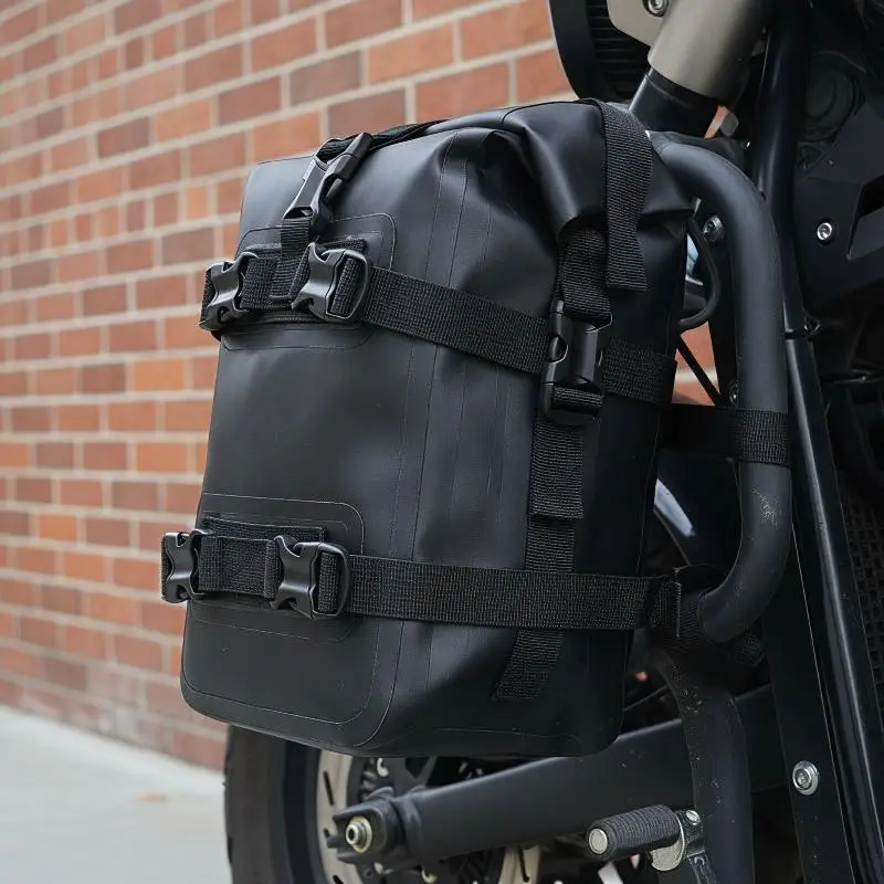 Universal Motorcycle Crash Bar Bag Waterproof PVC Wear-Resistant Motorbike Storage Pouch for Daily Commute