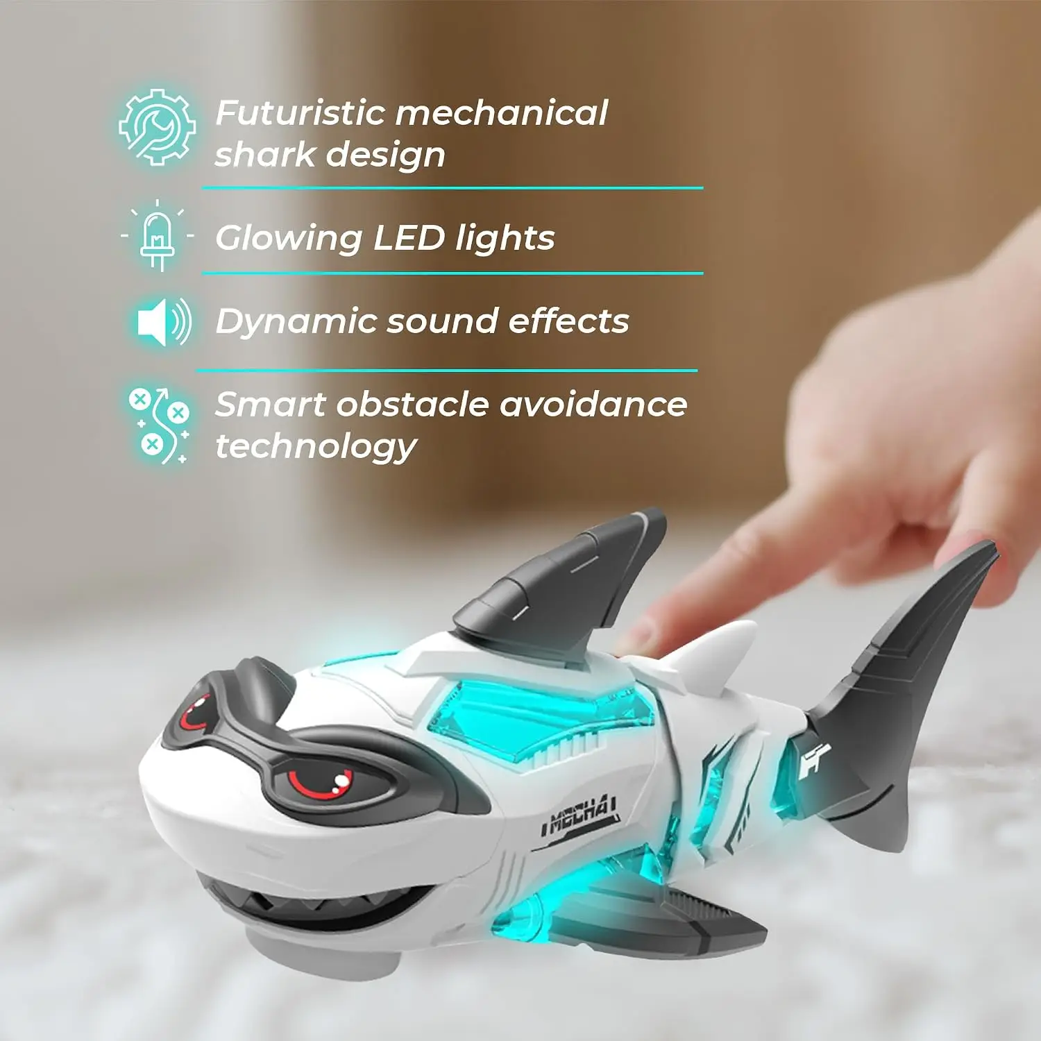 Interactive Crawling Shark Toy With Music Lights Auto Direction Change Walking Toy For Toddlers Kids