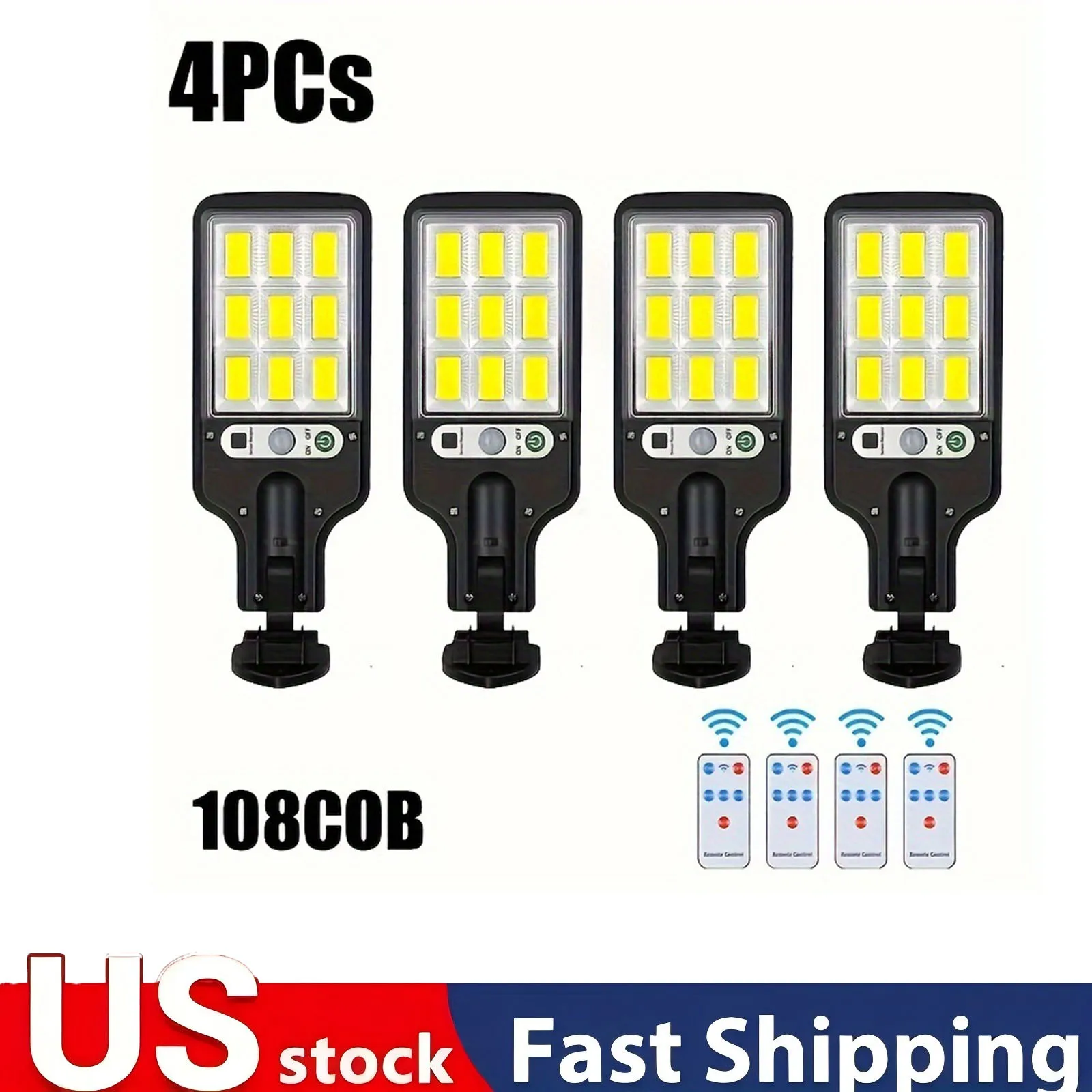 4 قطعة أضواء الشمسية في الهواء الطلق أضواء كاشفة مقاومة للماء مع محس حركة و 3 طرق التحكم عن بعد 108LED ضوء الشارع الشمسي IP65 #2