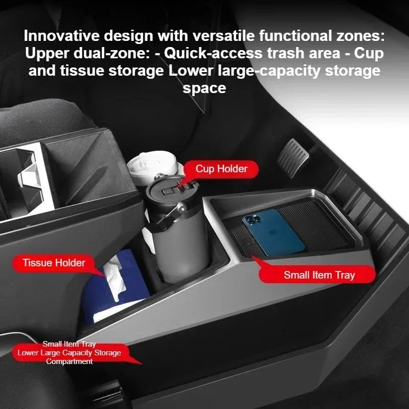 Für Tesla Cybertruck 2024-2026 Center Konsole Unter Lagerung Box Wasser Tasse Halter Unterstützung Organisation Fach ABS Auto Zubehör – Detail 3
