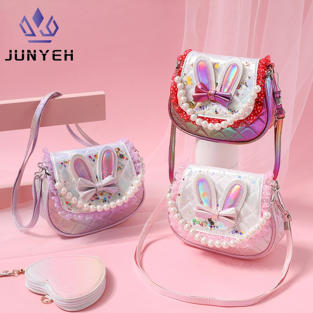 Cute Kid Bag Fashion Children\'s Mini Bag Crossbody Arm Pearl Portable Sequin Rabbit Ears Girl Handbag