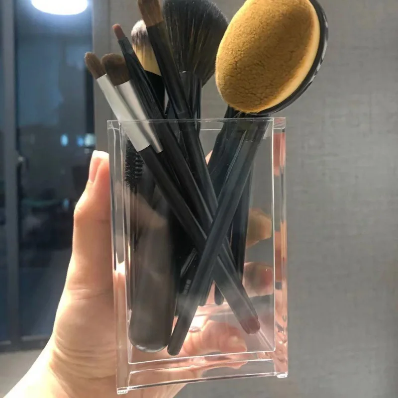 12pcs Clear Acrylic Makeup Brush Storage Holders Organizer Office School Transparent Pen Pencil Cups&Dressing Table Brush Holder