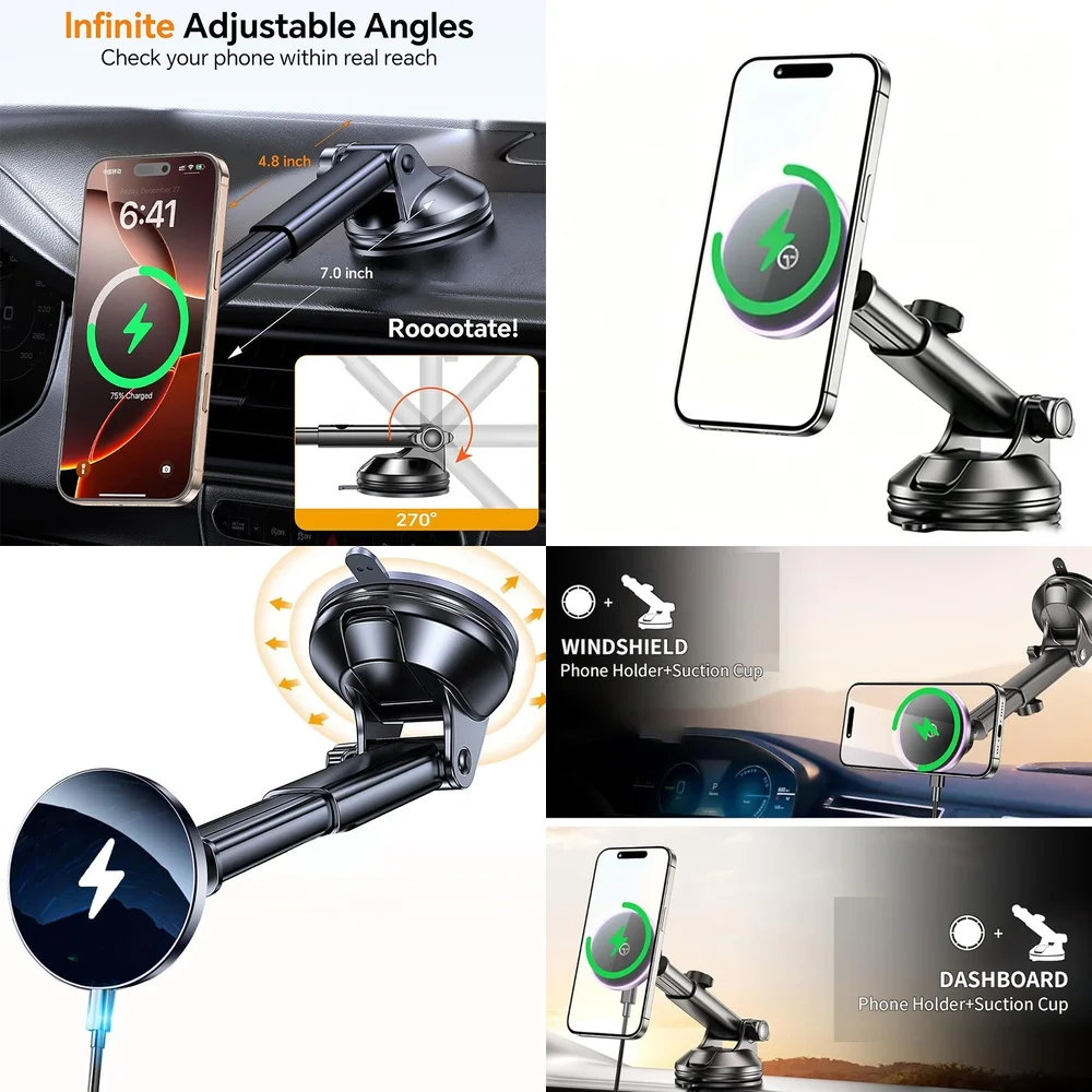 New Trending Product 2026 Magnetic Wireless Car Charger Windshield Car Phone Holder Consumer Electronics Electronic Accessories