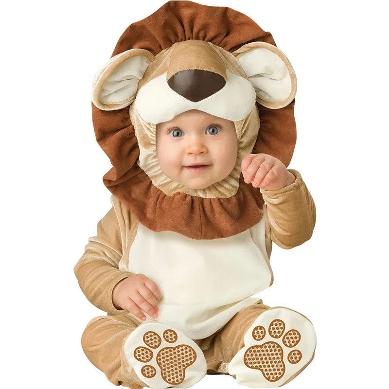 

Cartoon Little King of Beasts Lion Costume Romper Jumpsuit for Baby Boy Infant Toddler Winter Outfit Pajamas Flannel Comfy 0-36M