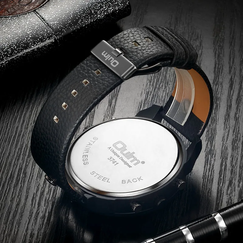 Oulm Men's Dual Time Zone Quartz Watch - Bold Large Dial, Stylish and Unique Design, Precise Movement, Comfortable Watch - Perfect for Globetrotters and Fashion Enthusiasts, the Best Gift for Him