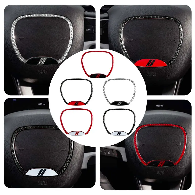 حلقة مركزية لمقود السيارة من ألياف الكربون ، ملصق لغطاء الكسوة ، ملحقات داخلية ، ديكور لدودج تشالينجر تشارجر رام 1500 #1