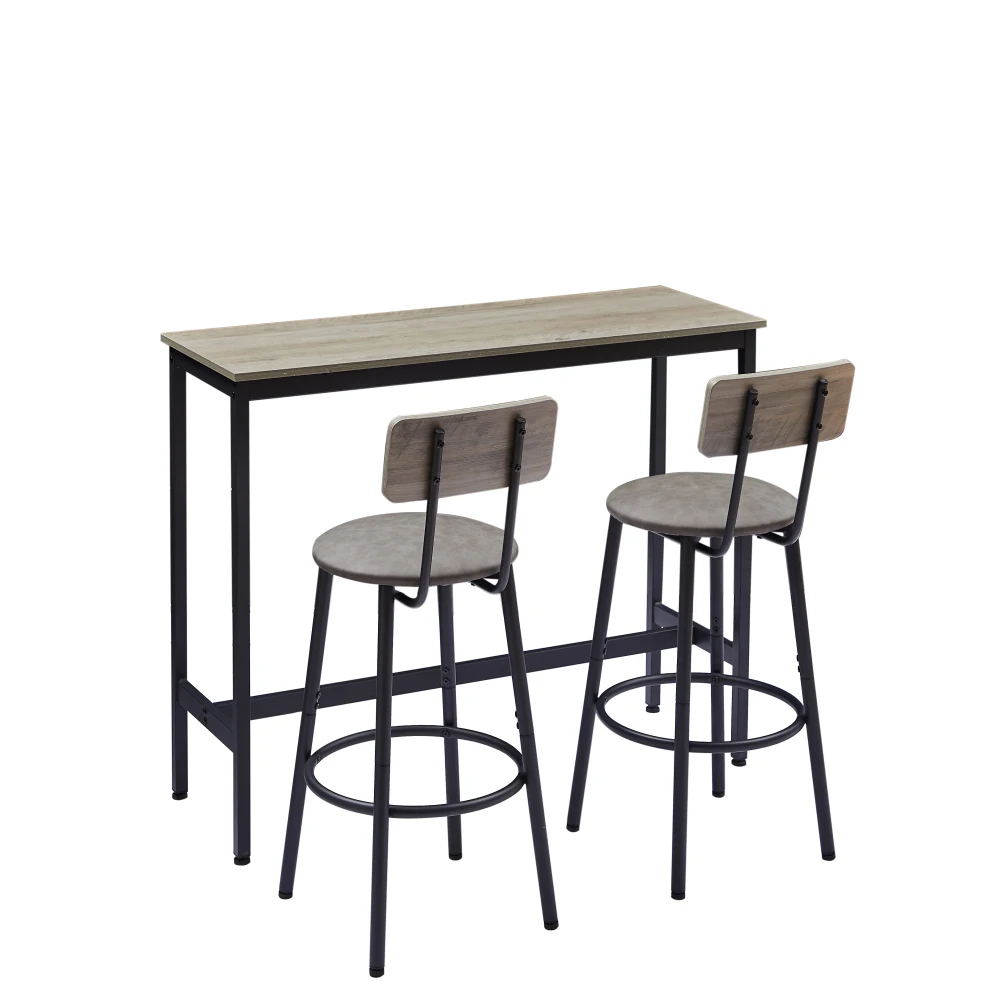 Bar Table Set with 2 Bar Stools PU Soft Seat with Backrest Grey 43.31'' L X 15.75'' W X 35.43'' H