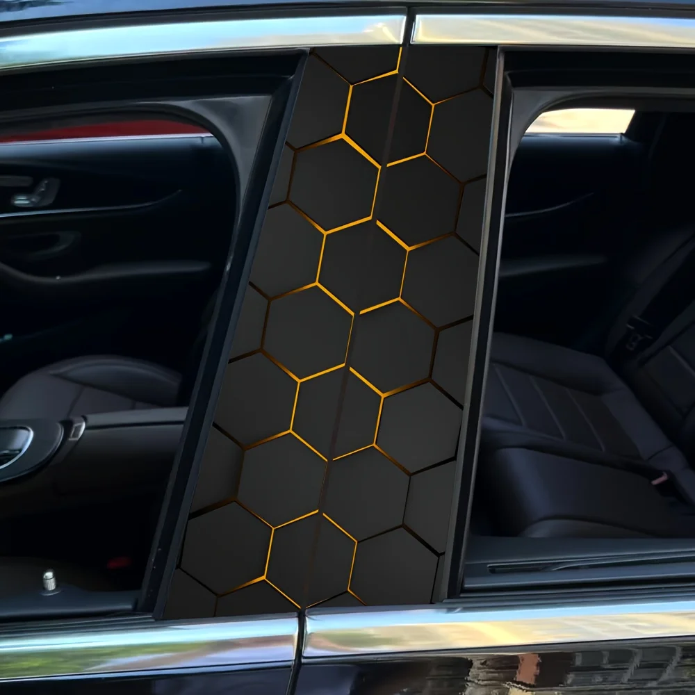 ملصق على شكل حرف B مكون من قطعتين من ملصق الخيال العلمي مقاوم للماء بنمط قرص العسل الأصفر السداسي ذاتي اللصق للأسطح الزجاجية والمعدنية