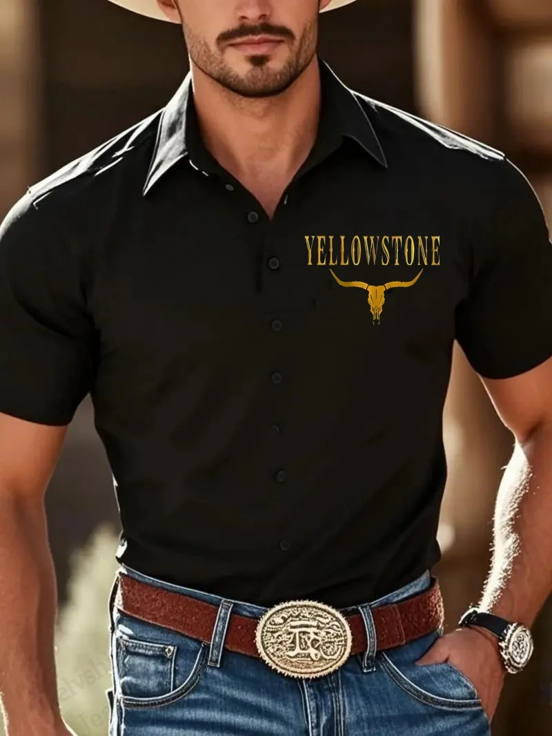 

Гавайская рубашка в западном стиле Yellowstone с 3d принтом Рубашка для мужчин и женщин Модная повседневная рубашка с коротким рукавом на пуговицах Мужская блузка Новая