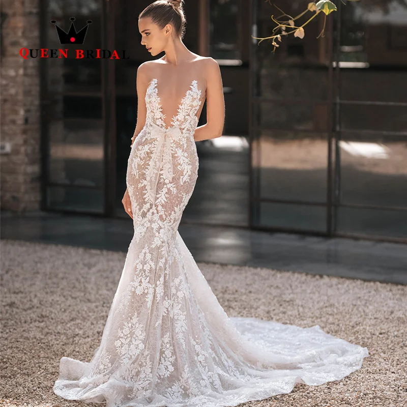 

Sexy Mermaid Wedding Dress 2024 Illusion Appliques Sequined Lace O Neck Sleeveless Bridal Gowns Vestidos De Novia Custom Z56Y