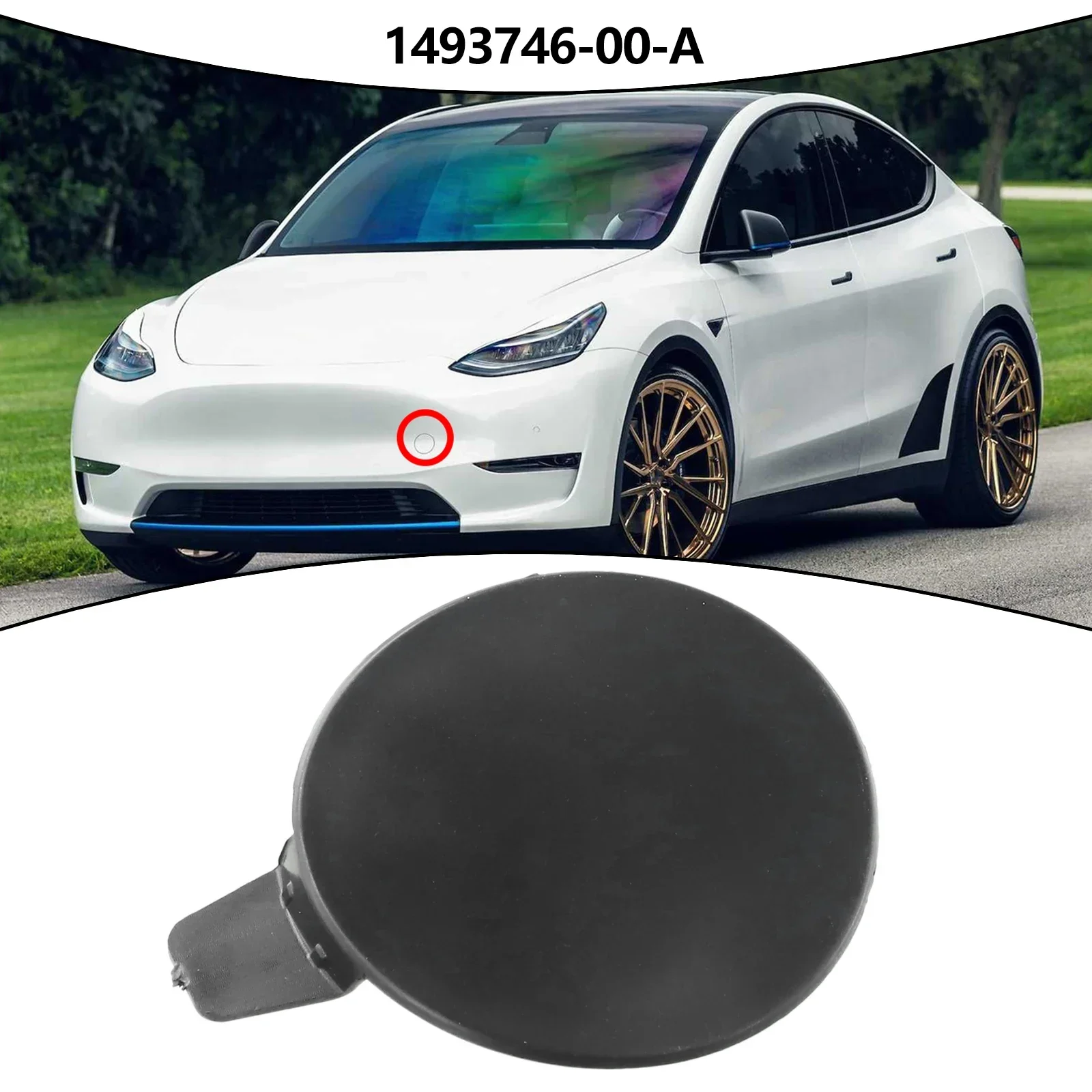 

1PC Car Front Bumper Tow Hook Towing Eye Cover Cap Fit For Tesla Model Y 2021-2022 Plastic Black 1493746-00-A Exterior Car Parts