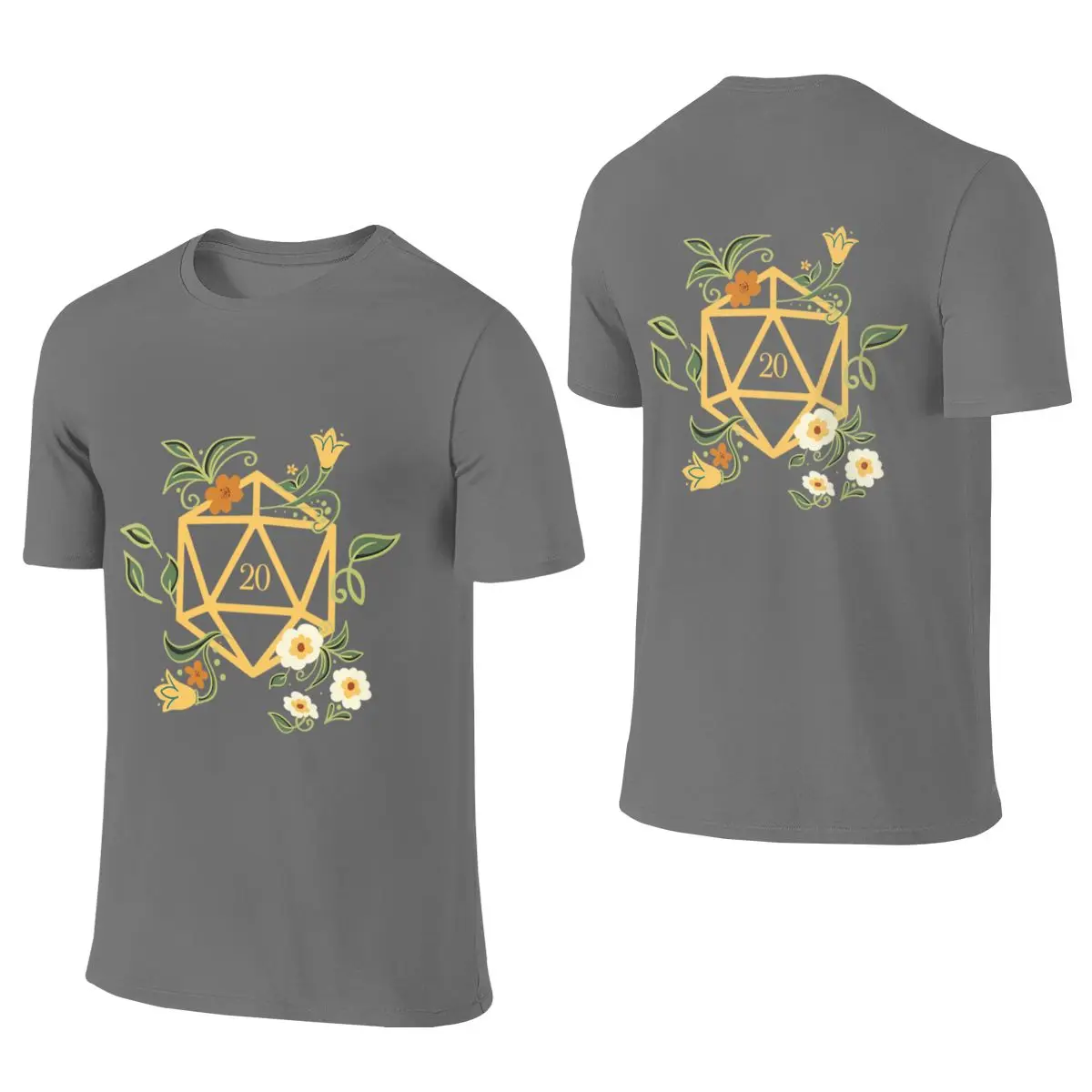 Plant Lovers Polyhedral D20 Dice Tabletop RPG Full Of Cotton Feeling Reversible T-shirt Korean Style Casual Original Basic Tee